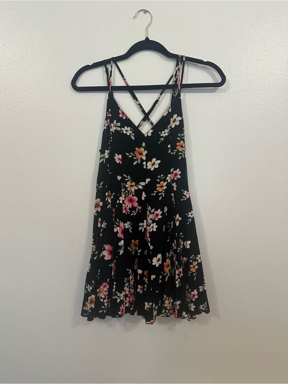 Forever 21 Black Floral Spaghetti Strap Dress